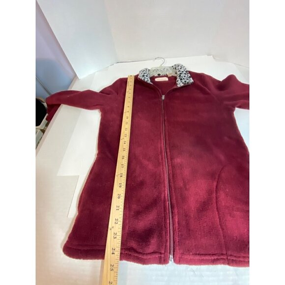 Stan Herman Fleece Zip Up Jacket Burgundy with Animal Print Collar Women's Small - Picture 7 of 8